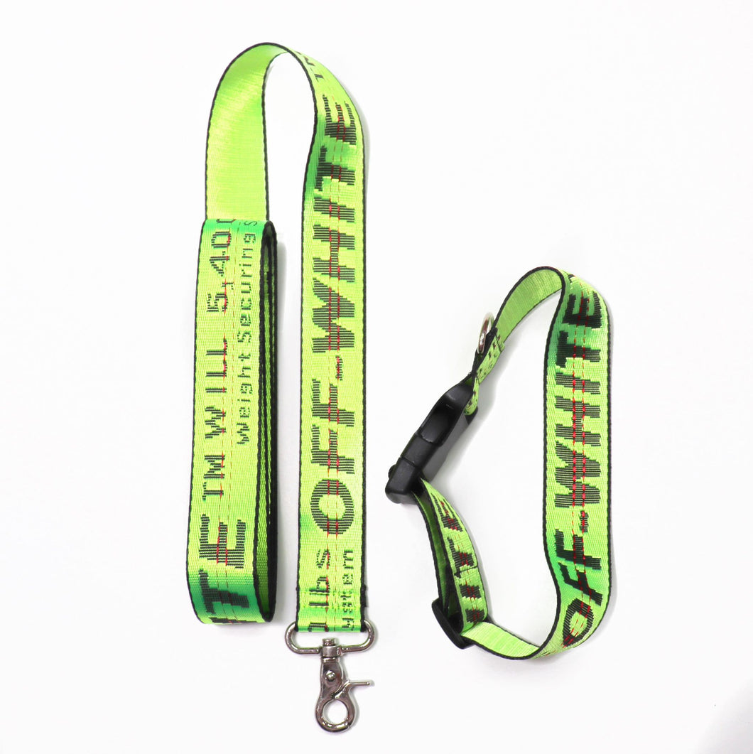 Green Off-White Collar + Leash