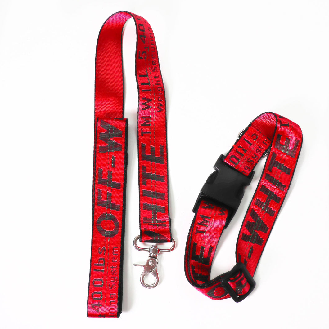 Red Off-White Dog Collar + Leash